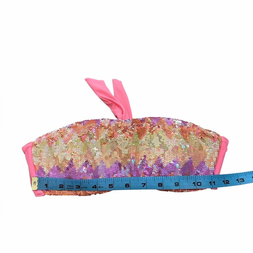 Victoria’s Secret Coral Neon Chevron Sequin Bandeau Bikini Swim Top Womens Small - Picture 9 of 10